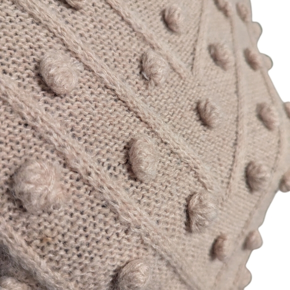 Chic Wish Dusty Rose Hand Knit Puff Sleeve Pom Pom Sweater Statement Sleeves - Picture 2 of 7